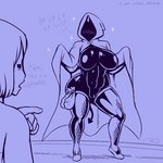 1:1 alternate_universe big_breasts blush breasts cloak clothed clothing comic dialogue duo female frisk_(undertale) hood human humanoid leggings legwear male mammal monster partially_clothed preview river_person_(undertale) shadow_creature skimpy standing thewill under(her)tail undertale undertale_(series)