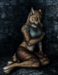 anthro bodily_fluids clothing crying digitigrade female prison sad solo tail tears torn_clothing cedarwolf felid feline lynx mammal 2012