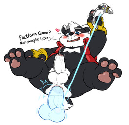 3_toes anal anal_masturbation anthro balls black_body black_nose blue_eyes blush controller dildo erection feet game_controller genitals kemono male masturbation penis sex_toy slightly_chubby solo toes white_body reddo12340 bradley_the_badger_(game) bradley_(bradley_the_badger) badger mammal mustelid musteline 2026 absurd_res hi_res
