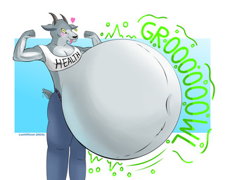 anthro belly belly_inflation belt big_belly blush blush_lines bottomwear breasts bubble cleavage clothed clothing crop_top denim denim_bottomwear denim_clothing ear_piercing ear_tag female flexing flexing_bicep flexing_both_biceps geometric_background heart_symbol horizontal_pupils horn huge_belly hyper hyper_belly inflation jeans looking_at_viewer motion_lines motion_outline navel onomatopoeia pants piercing pupils rumbling_stomach scut_tail shirt short_tail simple_background solo sound_effects tail tail_motion tailwag text text_on_clothing text_on_shirt text_on_topwear tongue tongue_out topwear tremble_spikes vore yellow_eyes lustofgoat coffee_stain_studios epic_games fortnite goat_simulator pilgor_(goat_simulator) bovid caprine goat mammal 2024 5:4 absurd_res artist_name dated hi_res signature