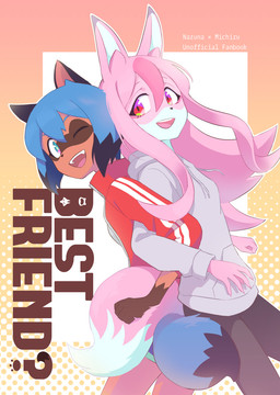 5_fingers anthro back_to_back black_body black_clothing black_ears black_fur black_hair black_nose black_tail_tip blue_body blue_fur blue_hair bottomwear breasts brown_body brown_fur clothed clothing dipstick_tail duo entwined_arms facial_markings female female/female female_anthro fingers fluffy fluffy_tail fur gloves_(marking) green_eyes grey_clothing hair head_markings hoodie humanoid_hands jacket kemono long_hair long_sleeves markings mask_(marking) multicolored_body multicolored_fur multicolored_hair multicolored_tail one_eye_closed open_mouth pants pink_body pink_ears pink_fur pink_hair red_clothing red_eyes short_hair shorts tail tail_markings text tongue topwear white_body white_fur white_tail_tip wink h0y0n brand_new_animal studio_trigger michiru_kagemori nazuna_hiwatashi canid canine fox mammal raccoon_dog tanuki 2020 digital_media_(artwork) english_text hi_res