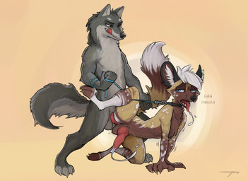 3_toes 4_fingers anal anal_orgasm anal_penetration animal_genitalia animal_penis anthro anthro_on_anthro anthro_penetrated anthro_penetrating anthro_penetrating_anthro balls black_nose blue_eyes bodily_fluids brown_body brown_fur canine_genitalia canine_penis chest_tuft collar cum cum_while_penetrated cumshot dipstick_tail duo ejaculation erection feet fingers fur genital_fluids genitals grey_body grey_fur hands-free knot leash leash_pull licking licking_lips licking_own_lips looking_pleasured male male/male male_penetrated male_penetrating male_penetrating_male markings multicolored_tail nude open_mouth orgasm penetration penile penile_penetration penis penis_in_ass saliva saliva_string self_lick sex simple_background spots spotted_body spotted_fur standing standing_sex tail tail_markings tan_background toes tongue tongue_out tuft white_body white_fur white_spots yellow_eyes samur_shalem borko_(barkwoofawoo) milo_(juantriforce) african_wild_dog canid canine canis mammal wolf 2021 hi_res signature