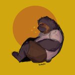 anthro biped black_body black_fur black_nose bottomwear clothing fur male shirt shorts simple_background sitting slightly_chubby solo topwear lentejota6 bear mammal short-faced_bear spectacled_bear 1:1 2021 absurd_res hi_res