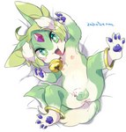 anthro anus balls bedding bedding_background bell bell_collar belly blush butt censor_bar collar dipstick_limbs eyebrows fangs flaccid fluffy fluffy_tail foreskin front_view fur genitals green_balls green_body green_eyes green_fur green_hair hair half-erect ineffective_censorship inner_ear_fluff jewelry leg_ring looking_at_viewer lying male mostly_nude multicolored_body multicolored_fur narrowed_eyes nipples nude open_mouth open_smile pawpads penis presenting presenting_hindquarters presenting_penis purple_pawpads simple_background smile solo spread_legs spreading tail teeth tuft two_tone_body two_tone_fur white_background white_body white_fur young young_anthro maru_show mythology carbuncle_(maru_show) mammal mythological_carbuncle mythological_creature censored hi_res signature