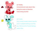 alternate_universe angry annoyed anthro bear blue_body bobby_bearclaw_(pachi_rizuu) child critters_(poppy_playtime) crudelycorn_(pachi_rizuu) duo english_text equid equine fan_character female fur hi_res horn mammal mob_entertainment mythological_creature mythological_equine mythology pachi_rizuu poppy_playtime red_body red_fur sitting smiling_critters text toony unicorn white_body white_fur young young_anthro