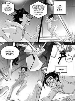 aged_up ahoge bald black_hair clothed clothing dialogue duo eyewear glasses hair male not_furry open_mouth raining round_glasses running speech_bubble text topwear inimoose invader_zim nickelodeon dib_membrane zim_(invader_zim) alien alien_humanoid human humanoid irken mammal comic digital_media_(artwork) english_text hi_res monochrome
