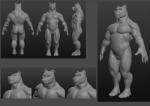 2014 3d_(artwork) anthro athletic bear belt biceps biped burelom_(wolfy-nail) butt claws digital_media_(artwork) fur looking_at_viewer male mammal model_sheet monochrome muscular muscular_anthro nude pecs side_view solo standing wolfy-nail