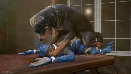 ankle_cuffs anthro anthro_on_feral bestiality black_body black_fur bloated blue_body blue_horn blue_nails blue_scales bodily_fluids bound brown_body brown_fur collar colored_nails cuff_(restraint) cum cum_drip cum_on_belly cum_on_body cum_on_face curled_tail dripping drooling duo ear_piercing feces feces_on_skin female feral feral_penetrating floppy_ears fur furniture genital_fluids horn lying male male/female metal_cuffs nails neck_cuff on_front on_table open_mouth paw_on_mouth penetration piercing pinned realistic_feral restraints saliva saliva_on_face scales table tail tile tile_wall tongue wall_(structure) white_body white_scales window wood wood_furniture wood_table wrist_cuffs yellow_eyes kenresek canid canine canis domestic_dog kobold mammal mastiff molosser rottweiler scalie 16:9 2025 3d_(artwork) 4k absurd_res blender_(artwork) digital_media_(artwork) hi_res widescreen