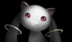 2016 :3 black_background bust_portrait digital_media_(artwork) ears_up elyoncat feral fur halo incubator_(puella_magi) japanese_description jewelry kyubey light_body light_skin looking_at_viewer pink_eyes portrait puella_magi puella_magi_madoka_magica simple_background soft_focus solo soul_devouring_eyes stare translated_description white_body white_fur white_skin