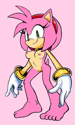 anthro biped bonnet bracelet breasts clothing feet female female_anthro genitals gloves gradient_background hair handwear headgear headwear jewelry nipples nude pink_body short_hair simple_background smile solo standing tail vulva randomguy999 sega sonic_the_hedgehog_(series) amy_rose eulipotyphlan hedgehog mammal absurd_res hi_res