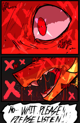 anthro blood bodily_fluids dialogue female horn offscreen_character saliva solo sweat teeth text tongue brradett lernie_(brradett) scalie absurd_res colored comic english_text hi_res