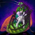 alternative_fashion clothing clown cuddling cybergoth dreadlocks duo eyes_closed female goth legwear paint thigh_highs vera_(artist) arthropod beetle blattodea cockroach insect monster 1:1 2009