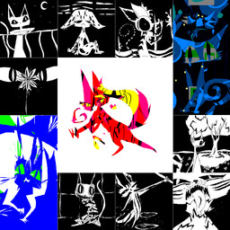 ambiguous_gender anthro bound bright_colors feral group moon night open_mouth plant restraints star straitjacket surrealism tongue tongue_out tree naircat domestic_cat felid feline felis mammal 1:1 2012 aliasing digital_media_(artwork) hi_res high_contrast multiple_images restricted_palette