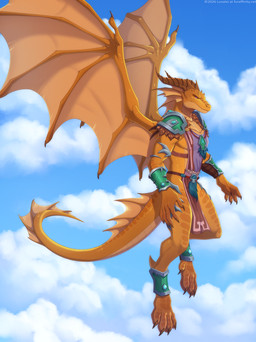 anthro armor biped claws clothed clothed_anthro clothed_male clothing cloud day feet fingers horn male outside sky solo tail toes wings lunalei mythology dragon mythological_creature mythological_scalie scalie 2026 digital_drawing_(artwork) digital_media_(artwork) hi_res