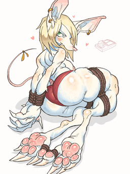 4_toes anthro areola arms_tied big_butt big_feet blonde_hair blush blush_lines bound breasts butt cheese claws clothed clothing dairy_products ear_piercing ear_ring eyelashes feet female food fur green_eyes hair heart_symbol legs_tied long_feet long_snout looking_at_viewer looking_back looking_back_at_viewer lying mostly_nude mouse_trap on_side panties panties_only pawpads piercing pink_areola pink_nose pink_tail rear_view red_clothing red_panties red_underwear ring_piercing rope simple_background snout solo tail thick_thighs toe_restraints toes toes_tied topless trap_(contrivance) underwear underwear_only white_background white_body white_claws white_fur wide_hips capcognito final_fantasy final_fantasy_ix square_enix freya_crescent burmecian mammal rodent 3:4 hi_res