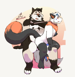 anthro duo ejaculation good_boy leash leash_pull male male/male orgasm size_difference breadplus18 koidewan mythology bread_(koidewan) willy_(fluffywilly) canid canine canis domestic_dog dragon hybrid mammal mythological_creature mythological_scalie scalie wolfdog absurd_res hi_res
