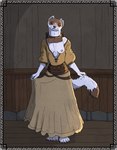 anthro breasts clothing clothing_pull curtsey dress eyes_closed female medieval_clothing nipples one_breast_out slave solo yoke garbagegarage asjur_(garbagegarage) mammal mustelid musteline true_musteline weasel 2024 hi_res