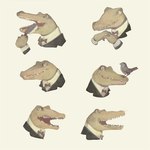 anthro biped bow_tie brush clothing duo fangs male open_mouth simple_background solo suit teeth white_background rt0no avian bird crocodile crocodilian reptile scalie 1:1 digital_media_(artwork) digital_painting_(artwork) multiple_images painting_(artwork)