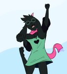 3_toes anthro barefoot black_body black_fur cheering clothed clothing crotch_tuft excited eyewear feet fur glasses happy hindpaw horn male open_mouth paws plantigrade scarf simple_background smile soles solo teeth toes tongue topwear tuft conditional_dnp feelin_synful deltarune undertale_(series) ralsei bovid caprine darkner goat mammal digital_media_(artwork) hi_res