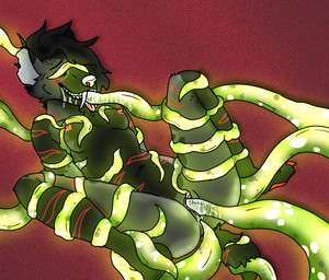 alternative_fashion anthro bdsm black_body blindfold bodily_fluids bondage bound clitoris emo fangs female genital_fluids genitals green_tentacles humanoid_genitalia markings oral oral_penetration penetration red_markings restrained restrained_by_tentacles saliva sex solo teeth tentacle_blindfold tentacle_in_mouth tentacle_in_vagina tentacle_on_clitoris tentacle_penetration tentacle_sex tentacles triple_penetration vaginal vaginal_fluids vaginal_penetration nateyxboi freya_(nateyxboi) hyena mammal hi_res