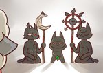 3_eyes anthro black_body black_fur chibi eye_scar eyes_closed facial_scar fig_leaf fur group head_tuft leaf leaf_censor lidded_eyes male multi_eye notched_ear nude one_eye_closed scar staff trio tuft magictukai_aaaa cult_of_the_lamb massive_monster_(studio) aym_(cult_of_the_lamb) baal_(cult_of_the_lamb) lamb_(cult_of_the_lamb) narinder bovid caprine domestic_cat felid feline felis mammal sheep brother_(lore) brothers_(lore) sibling_(lore)