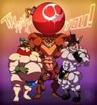 2017 5_toes abs absurd_res anthro balls balls_outline barely_visible_balls barely_visible_genitalia barely_visible_penis belly big_belly big_muscles blue_clothing blue_thong blue_underwear bobthetanuki bomb boots brown_body brown_fur bulge butt clothed clothing detailed_bulge ear_piercing ear_ring english_text erection erection_under_clothing explosives eye_scar eyes_closed eyewear facial_scar feet fingerless_gloves footwear fur genital_outline genitals gloves goggles green_clothing green_gloves green_handwear green_hat green_headwear grey_body grey_fur group handwear hat headgear headwear hi_res holding_belly holding_bulge huge_muscles jewelry kled_(lol) league_of_legends male musclegut muscular muscular_anthro muscular_male navel open_mouth open_smile overweight pecs penis penis_outline piercing pubes red_clothing red_thong red_underwear ring_piercing riot_games scar simple_background smile standing teemo_(lol) teeth tencent text thick_thighs thong toes tongue tongue_out topless trio underwear white_background yordle ziggs_(lol)