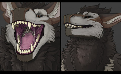 almost_fully_inside anthro black_body black_fur black_sclera bodily_fluids brown_body brown_ears brown_eyes brown_fur cheek_tuft duo extreme_size_difference eyes_closed facial_tuft fangs front_view fully_inside fur glistening glistening_eyes grey_background grey_body grey_fur in_mouth male mouth_shot narrowed_eyes open_mouth oral_vore partially_inside pink_tongue saliva saliva_string simple_background size_difference solo_focus teeth tongue tuft unsigned vore acidic mythology silas_zeranous canid canine canis dragon furred_dragon furred_scalie hybrid mammal mythological_creature mythological_scalie scalie wolf letterbox