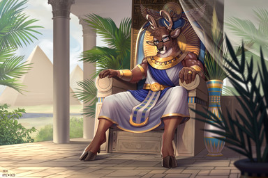 anthro antlers blue_eyes brown_body brown_fur brown_hair brown_hooves clothed clothing ear_piercing front_view fur hair hooves horn looking_at_viewer male male_anthro mouth_closed narrowed_eyes piercing sitting solo spotted_arms tan_antlers text white_clothing apple-faced sukia_cervio deer mammal 2024 artist_name dated english_text hi_res