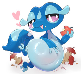 ambiguous_feral ambiguous_gender apple belly big_belly blue_body feral food fruit hand_on_own_belly holding_apple holding_food holding_fruit holding_object kemono open_mouth open_smile pink_eyes plant smile solo tianhua nintendo pokemon gecqua generation_10_pokemon pokemon_(species) reptile scalie 2026 full-length_portrait hi_res portrait