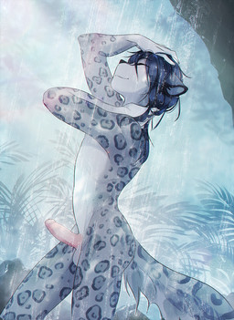 anthro black_nose blue_hair erection eyes_closed fingers foreskin fur genitals grey_body grey_fur grey_skin hair male multicolored_body multicolored_fur multicolored_skin nude penis smile solo spots two_tone_body two_tone_fur two_tone_skin water wet wet_body wet_fur white_body white_fur white_skin fumiko gyelt felid mammal pantherine snow_leopard 2017 digital_media_(artwork) hi_res shaded