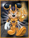 4_fingers anthro armor border clothing fingers gauntlets gem gloves gold_border handwear infinity_gauntlet looking_at_viewer round_ears smile solo walking white_clothing white_gloves white_handwear rcbrock disney marvel mickey_mouse thanos mammal mouse murid murine rodent 2018 crossover digital_media_(artwork)