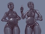 android atomic_heart ballerina ballet black_body braided_hair clothed clothing cropped_jacket duo featureless_face female feyhearts hair hi_res humanoid jacket left_(atomic_heart) leotard machine not_furry open_clothing open_jacket open_topwear pregnancy_test pregnant pregnant_robot right_(atomic_heart) robot robot_humanoid russian soviet_union topwear ukrainian_crown_braid