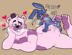 anthro bodily_fluids cum cum_inside duo fingers from_behind_position genital_fluids genitals larger_penetrated male male/male penetration penis perching_position sex size_difference small_penis smaller_male itsjustapixel3 five_nights_at_freddy's scottgames sister_location funtime_freddy_(fnafsl) puppet_bonnie_(fnafsl) bear lagomorph leporid mammal rabbit 2023 digital_media_(artwork)