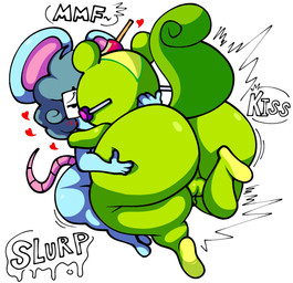anthro balls big_butt blue_body blue_fur blush butt candy dessert duo eyewear food fur genitals glasses green_body green_fur heart_symbol holding_butt kissing making_out male male/male tail lucaslora happy_tree_friends biscuit_(bizkit) nutty_(htf) mammal murid murine rat rodent sciurid tree_squirrel hi_res