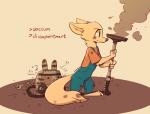 2019 ambiguous_gender anthro arctic_fox barefoot biped brown_background canid canine cheek_tuft cleaning_tool clothed clothing colored dirty disney english_text facial_tuft feet fox fuel_(artist) head_tuft hi_res holding_object mammal neck_tuft overalls simple_background skye_(zootopia) smoke solo standing text tools true_fox tuft vacuum_cleaner wrench zootopia