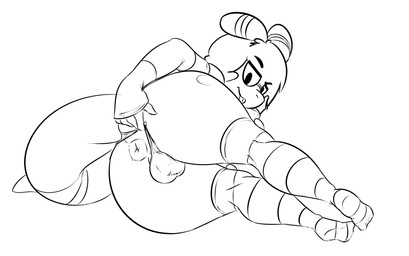 anthro anus backsack balls big_butt bulge butt clothing eyewear femboy genitals glasses legwear male presenting presenting_anus presenting_hindquarters shortstack shortstack_male solo stockings thick_thighs tongue thecon shoomonster 2015 hi_res monochrome