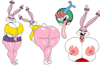 aged_up anthro areola bent_over big_areola big_breasts big_butt big_penis blue_body blue_fur bottomless bottomless_anthro bottomless_female bottomless_male bottomwear bow_(feature) breast_squish breasts bubble_butt buckteeth bulging_breasts butt cleavage cleavage_overflow clothed clothing crop_top duo erection eyelashes feet female fluffy fluffy_tail fur genitals heart_eyes heart_symbol holding_breast huge_areola huge_breasts huge_butt huge_penis hyper hyper_breasts leaning leaning_forward long_ears long_tongue looking_at_viewer looking_back male male/female multicolored_body multicolored_fur nipple_outline nipples open_mouth penis pink_body pink_fur purple_eyes shirt short_tail simple_background skirt smile squish tail teeth thick_thighs toes tongue toony topwear two_tone_body two_tone_fur under_boob white_background white_body white_fur wide_hips aeolus06 tiny_toon_adventures warner_brothers babs_bunny buster_bunny lagomorph leporid mammal rabbit 2023 dated digital_drawing_(artwork) digital_media_(artwork) hi_res signature