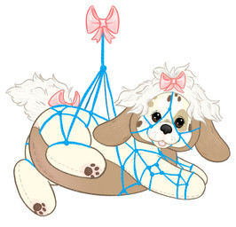 accessory ambiguous_gender bdsm black_nose blep blush bondage bound bow_ribbon brown_body brown_eyes brown_pawpads feral floppy_ears fur furgonomics head_bow lop_ears pawpads pink_blush pink_bow plushie restraints ribbons rope rope_bondage snout solo stitch_(sewing) tail tail_accessory tail_bow tail_ribbon tongue tongue_out whisker_spots white_body white_fur sebdoggo hasbro puppy_surprise animate_inanimate canid canine canis domestic_dog living_plushie mammal 2025 digital_drawing_(artwork) digital_media_(artwork) hi_res