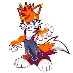 4_toes 5_fingers anthro barefoot blue_eyes cheek_tuft extended_arm facial_tuft feet fingers fur male multicolored_body multicolored_fur open_mouth open_smile pants_only paws simple_background smile solo standing tail teeth toes toony tuft white_background sarkenthehedgehog taiwan_coolfox xu_bang canid canine fox mammal 1:1
