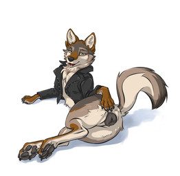 4_toes anatomically_correct anatomically_correct_genitalia anatomically_correct_vulva animal_genitalia animal_vulva black_clothing black_jacket black_pawpads black_topwear black_vulva brown_body brown_fur butt canine_genitalia canine_vulva claws clothed clothed_feral clothing digitigrade fangs feet female feral fur genitals grey_body grey_fur jacket leather leather_clothing leather_jacket leather_topwear legs_up looking_at_viewer lying on_side pawpads presenting presenting_hindquarters presenting_vulva simple_background solo teeth toe_claws toes topwear vulva white_background niffad sage_(niffthefox) canid canine canis coyote mammal