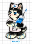 alternative_fashion ambiguous_gender anthro big_syringe blue_eyes clothed clothing comically_large_object daww holding_syringe j-fashion menhera nurse nurse_clothing solo syringe young dayohiko canid canine canis domestic_dog husky mammal nordic_sled_dog spitz hi_res