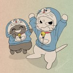 1:1 amayakasuneko clothed clothed_feral clothing cosplay crossover crossover_cosplay domestic_cat doraemon doraemon_(character) duo felid feline felis feral mammal mojacookie official_art shikaruneko shikaruneko_(series) whiskers