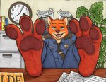 3_toes anthro bulge clothing feet first_person_view foot_focus male officer pawpads paws police police_uniform smug solo toes uniform toxstar disney zootopia nick_wilde canid canine fox mammal red_fox true_fox hi_res