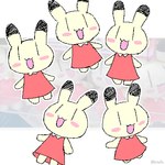 anthro black_ear_tips black_eyes black_tipped_ears blush blush_stickers chibi clothed clothed_anthro clothed_female clothing collared_dress dipstick_ears dress dress_collar ear_markings female female_anthro happy multicolored_ears open_mouth open_smile pink_blush red_clothing red_dress smile solo two_tone_ears vertical_bar_eyes 6cha9n animal_yokocho iyo lagomorph leporid mammal rabbit 1:1 2025 aliasing binary_drawing digital_drawing_(artwork) digital_media_(artwork) low_res reference_image