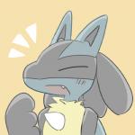 ambiguous_gender anthro black_body black_fur blue_body blue_fur eyes_closed fur happy open_mouth open_smile simple_background smile solo yellow_background sikai nintendo pokemon generation_4_pokemon lucario pokemon_(species) 1:1 low_res