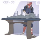 ambiguous_gender anthro city city_background clothed_male duo male massage massage_table multicolored_body working petresko cephos_(legion_beast) amphibian seyloid absurd_res hi_res