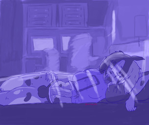 anthro bedroom big_penis bodily_fluids cozy drooling genital_fluids genitals gynomorph huge_penis intersex leaking_precum morning penis precum saliva server_room sleeping solo dumbkyttin kyt_(dumbkyttin) felid feline hybrid lagomorph mammal absurd_res hi_res