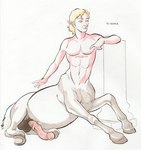 abs animal_genitalia animal_penis balls blonde_hair equine_genitalia equine_penis genitals hair hooves male nude penis solo yellow_eyes hym_(artist) european_mythology greek_mythology mythology centaur equid equid_taur humanoid humanoid_taur mammal mammal_taur taur