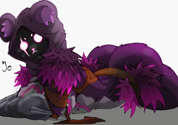 anthro arm_strap arm_tuft arm_wraps armor big_breasts big_butt breasts bubble_butt butt female fur furgonomic_headwear furgonomics glowing glowing_eyes harness hip_tuft hood looking_at_viewer lying multicolored_body multicolored_fur purple_body purple_fur shoulder_tuft solo tuft two_tone_body two_tone_fur wraps tencorysujeczycos epic_games fortnite raven_team_leader bear mammal