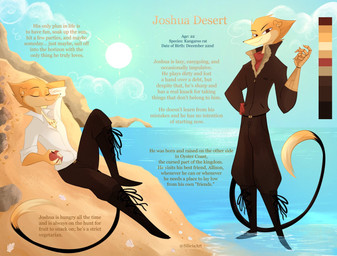 anthro apple beach clothed clothing cloud food fruit hair lying male outside plant prosthetic prosthetic_arm prosthetic_limb sand seaside sky smile solo sun tail text water siliciaart in_the_burrow joshua_desert dipodomyine heteromyid kangaroo_rat mammal rodent 2026 digital_media_(artwork) english_text hi_res model_sheet